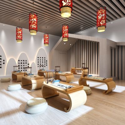 新中式教室 书桌 文房四宝