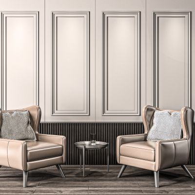 简欧皮质休闲椅边几组合