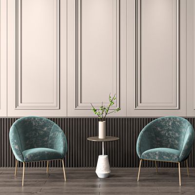 现代绒布休闲椅边几组合