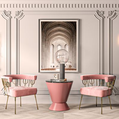 现代绒布休闲椅边几组合