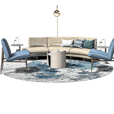 现代皮质弧形沙发组合