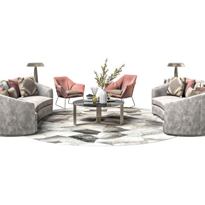  现代皮质弧形沙发组合