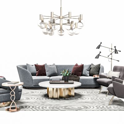 简欧绒布弧形沙发组合