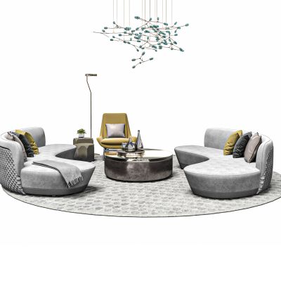 现代布艺弧形沙发组合