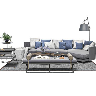 现代绒布转角沙发组合