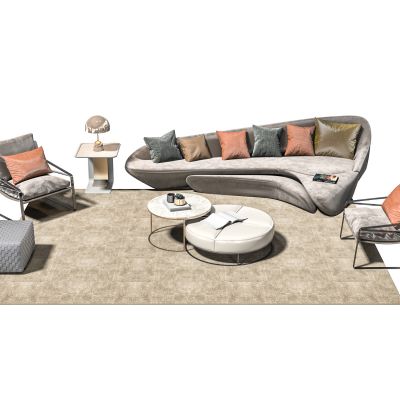 现代绒布弧形沙发组合