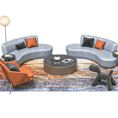 现代布艺弧形沙发组合