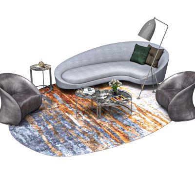 现代布艺弧形沙发组合