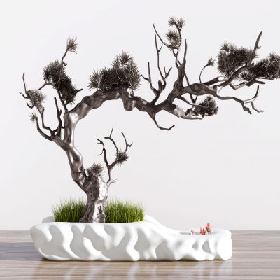 新中式松枝盆景摆件