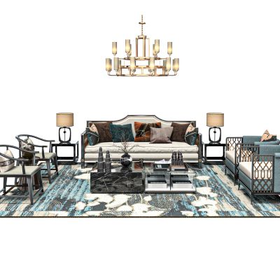 新中式客厅沙发茶几组合