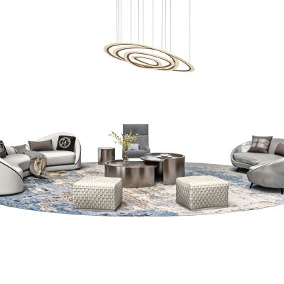 现代洽谈弧形沙发茶几组合