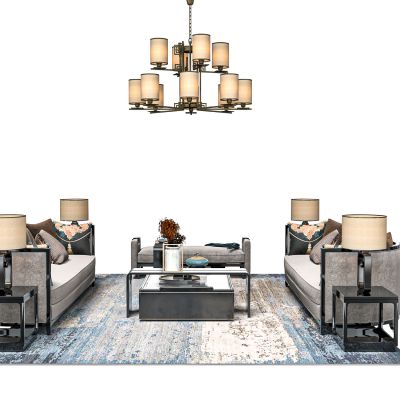 新中式客厅沙发茶几组合