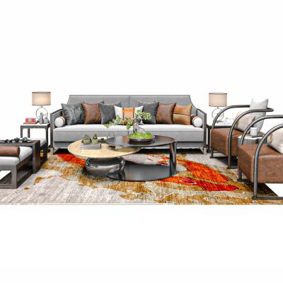 新中式客厅沙发茶几组合