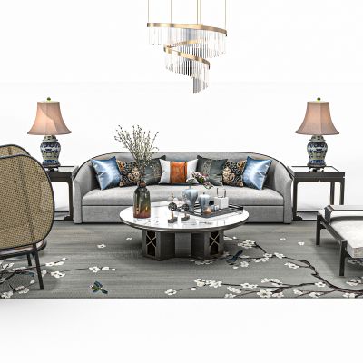 新中式客厅沙发茶几组合