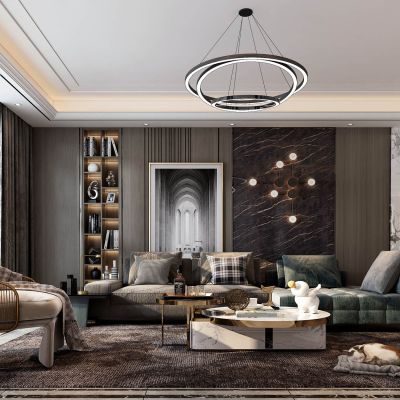 现代客厅，沙发茶几组合，饰品，摆件，背景墙