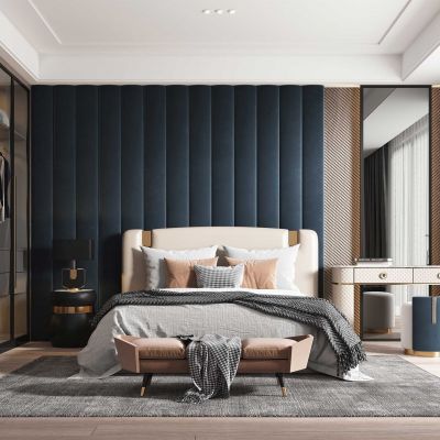 现代轻奢卧室 现代双人床 地毯 现代梳妆台