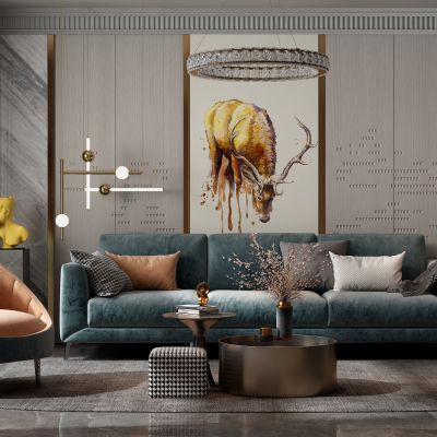 现代客厅，沙发茶几组合，饰品，摆件