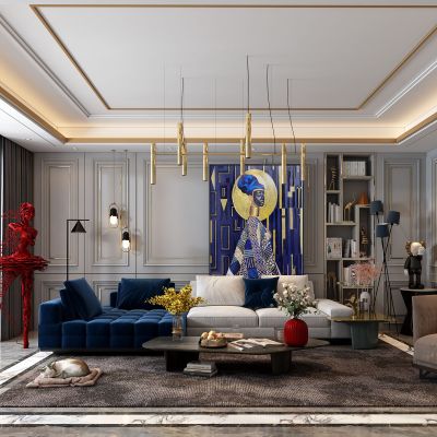 现代客厅，沙发茶几组合，饰品，摆件，背景墙