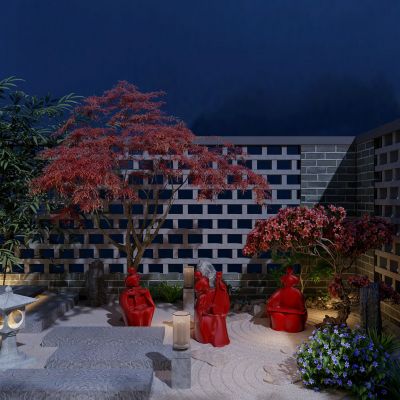 庭院，景观，绿植，红枫，石头