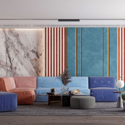 现代客厅，沙发茶几组合，饰品，摆件 ，背景墙