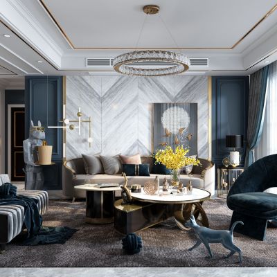 现代客厅，沙发茶几组合，饰品，摆件，背景墙