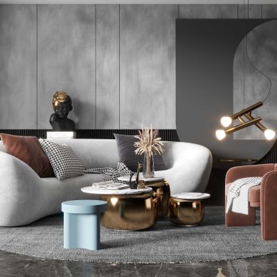 现代轻奢奢弧沙发茶几组合