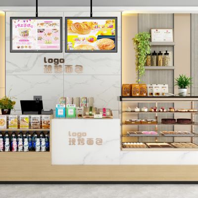 现代面包蛋糕店收银台货柜下载