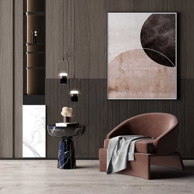 现代单人沙发边几组合