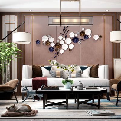 新中式沙发茶几组合，客厅软装，饰品，摆件