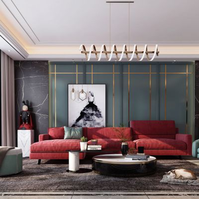 现代客厅，沙发茶几组合，饰品，摆件