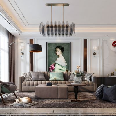 现代客厅，沙发茶几组合，饰品，摆件，背景墙