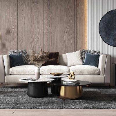 现代轻奢客厅 客厅背景墙 现代沙发茶几组合