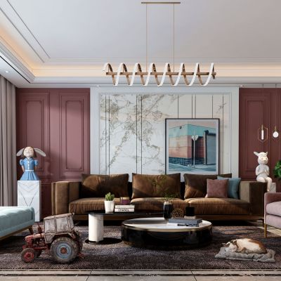 现代客厅，沙发茶几组合，饰品，摆件