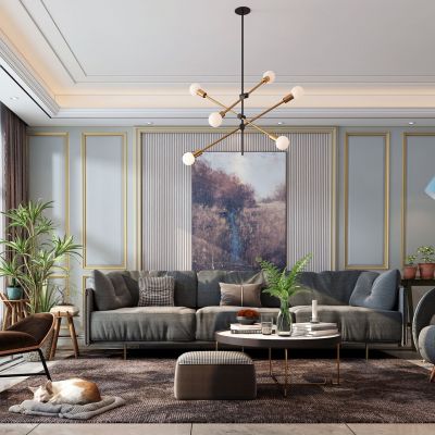 北欧客厅，沙发茶几组合