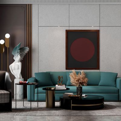 现代客厅，沙发茶几组合，饰品，摆件，背景墙