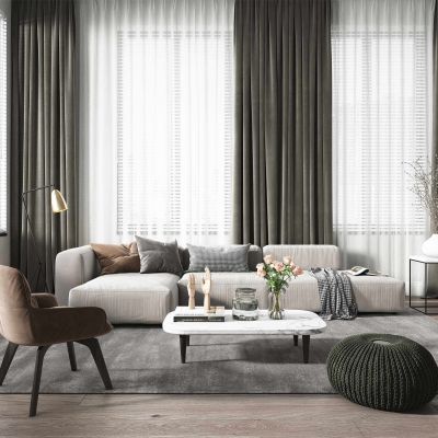 客厅 现代客厅 地毯 沙发茶几组合 单人椅