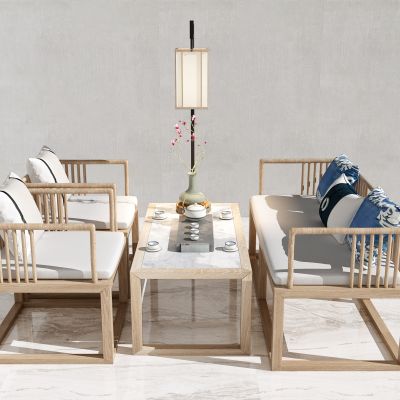 新中式沙发茶几组合