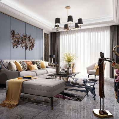 后现代客厅，组合沙发茶几，饰品摆件