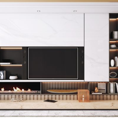 电视背景墙，装饰柜，陈设摆件