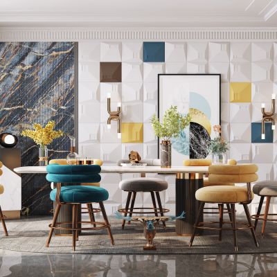 现代餐厅，餐桌椅，陈设摆件