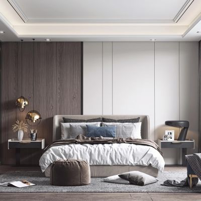 卧室 主卧 现代卧室 现代主卧 双人床 地毯 窗帘