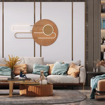 现代客厅，沙发茶几组合，背景墙，陈设摆件