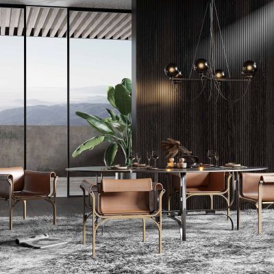 现代餐厅现代椭圆形大理石餐桌椅