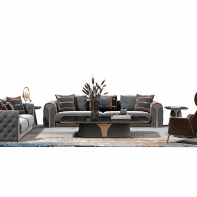 简欧客厅沙发茶几组合，客厅沙发茶几组合，多人沙发，单椅，双人沙发，茶几，落地灯，吊灯，台灯，地毯