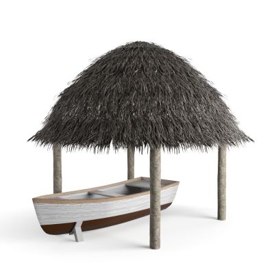 东南亚茅草房 草房子 田园凉亭 草棚 休闲 小船