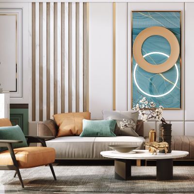 现代客厅，沙发茶几组合，陈设，摆件，背景墙