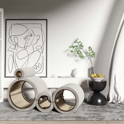 现代单人沙发边几组合