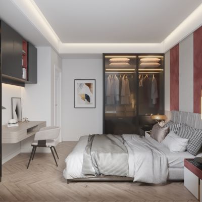 现代卧室 女儿房 儿童房 书房 床 衣柜 书橱 书柜 书桌