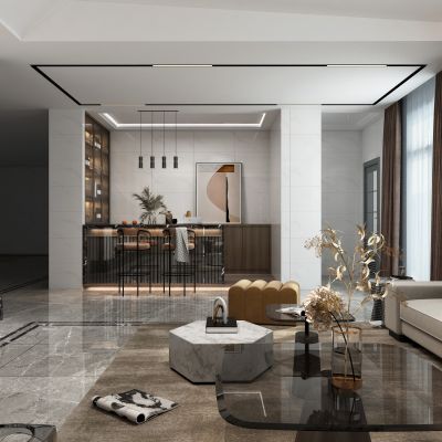 现代简约轻奢客厅影音室吧台区