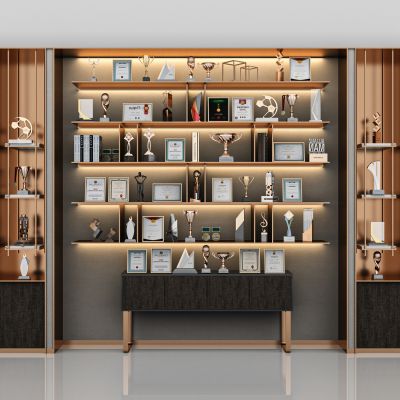 现代奖状荣誉墙荣誉证书奖杯 